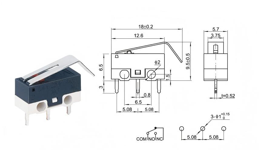 Strieborný DOT prepínač myši so zakrivenou rukoväťou