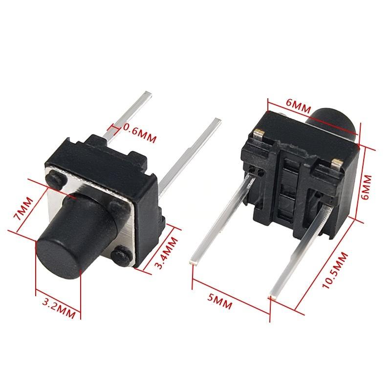 Vertikálny dotykový tlačidlový spínač s dvomi kolíkmi 6*6*7 Micro-Motion